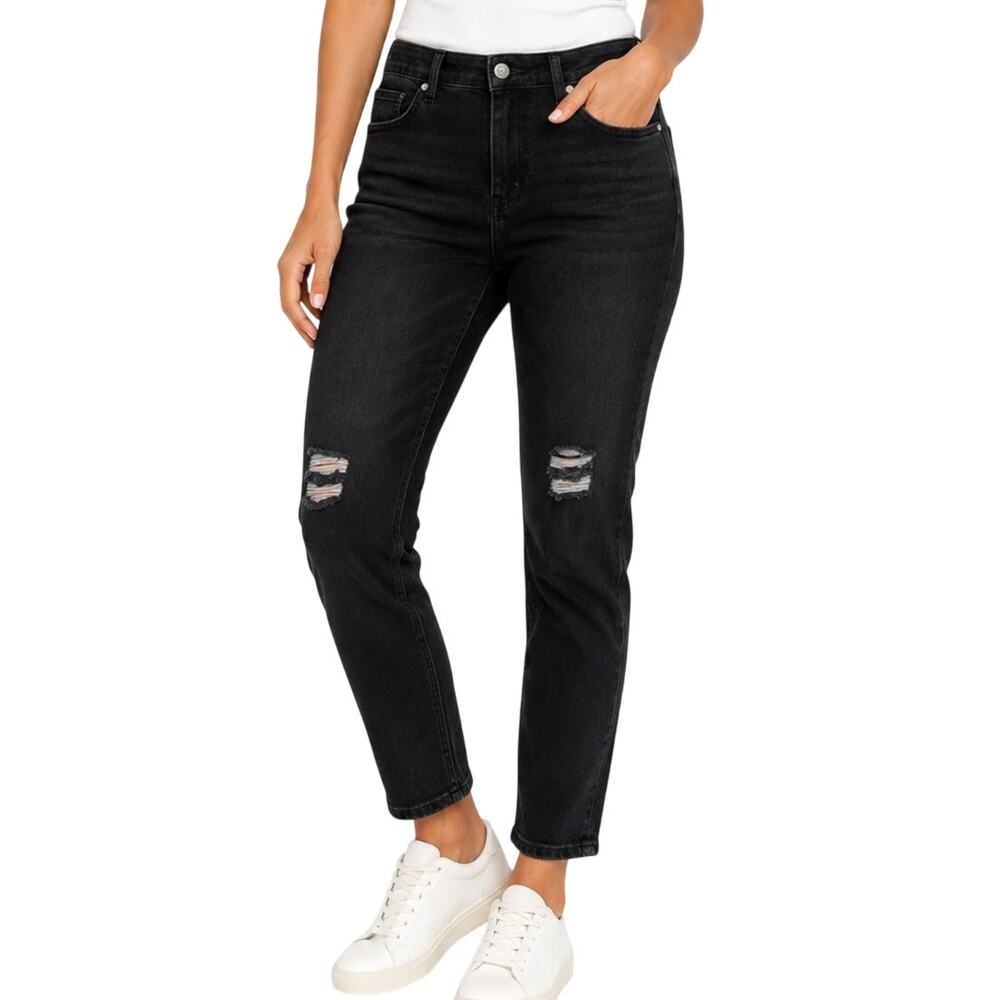 Lisa Rinna Y2K Black High Rise Skinny Jeans 24W Distressed Stretch Plus
